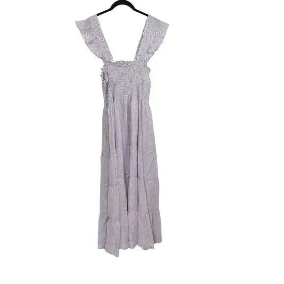 Hill House Home Ellie Nap Dress Lilac Stripe Linen Smocked Tiered Pockets XL - Picture 4 of 11
